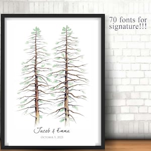 Wedding Guest Book alternative Tree Double Pine Two Pines Rustic guestbook Unique Wedding Signature Tree black white Unique Guest Book Idea