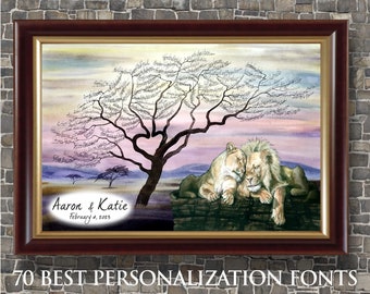 Custom Lion Wedding Guest Book Alternative: Savannah Theme, Unique Bridal Shower Gift