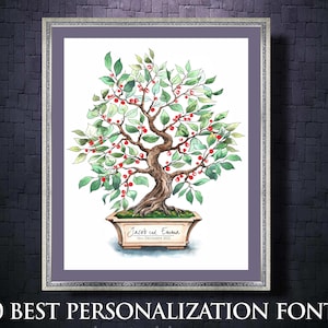 Wedding Guest Book alternative Tree Dwarf Cherry Thumbprint Print Fingerprint Guestbook Unique Wedding Signature Tree Unique Guest Book Idea