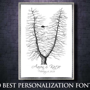 Wedding Guest Book alternative Tree Double Pine  Rustic guestbook Unique Wedding Signature Tree black white Unique Guest Book Idea Custom