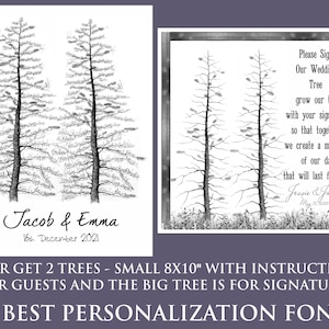 Wedding Guest Book alternative Tree Double Pine Two Pines Rustic guestbook Unique Wedding Signature Tree black white Unique Guest Book Idea