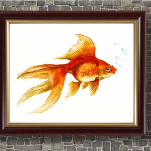 Goldfish Watercolor Art PRINTABLE Gold Fish Painting Goldfish Art Print Giclee print Goldfish Watercolor Clipart Original Fish Prin Wall Art