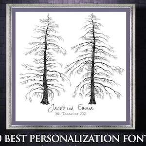 Wedding Guest Book alternative Tree Double Pine Two Pines Rustic guestbook Unique Wedding Signature Tree black white Unique Guest Book Idea