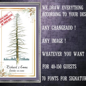 Wedding GUEST BOOK Alternative Tree with city skyline silhouette Two PINES Trees Alternative Guest Book Signature Unique Guest Book Ideas