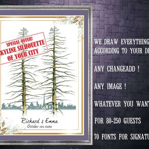Wedding GUEST BOOK Alternative Tree with city skyline silhouette Two PINES Trees Alternative Guest Book Signature Unique Guest Book Ideas