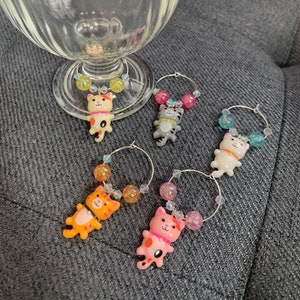 Kitty Cat 5 Wine Glass Charms, Beverage Charms, Stemware Charms, Beverage Markers