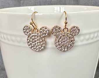 Pendientes de Mickey con diamantes de imitación, Disney, orejas