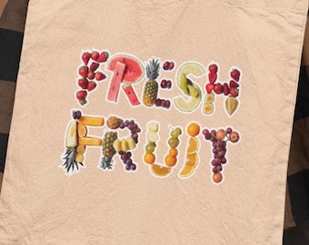 Fresh Fruit Tote Bag, Organic Cotton Market Bag for Foodies and Gardeners