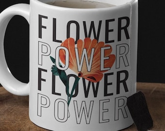 Retro Flower Power Mug, Floral Coffee Cup for Gardeners Plant Lovers Gift