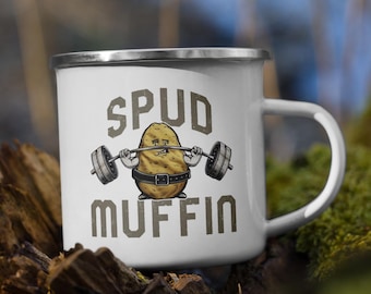 Spud Muffin Enamel Camping Mug: Funny Gym Potato Gift