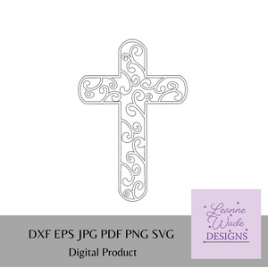 渦巻き模様の十字架のカット ファイル、十字架の SVG、十字架の DXF、シルエット ファイル、クリカット ファイル、一年中使える十字架、イースター用の十字架、キリスト教の十字架