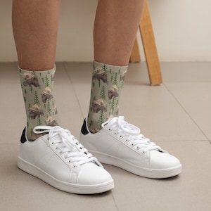 Socks, Cushioned Crew Socks, Moose Socks, Christmas Gift, 360 Print Socks, Holiday Gift, Nature Socks, Wildlife Socks, Moose Lover Gift