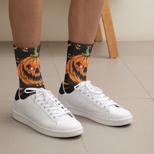Cushioned Crew Socks, Halloween Socks, Pumpkin Socks,  Fall Socks, Season Socks, Jack O Lantern Socks, All Over Print Socks, Fun Socks