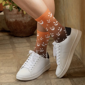 Cushioned Crew Socks, Halloween Socks, Pumpkin Socks,  Fall Socks, Season Socks, Jack O Lantern Socks, All Over Print Socks, Fun Socks