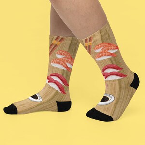 Sushi Socks, Raw fish Socks, Fun Socks, Food Socks, Pattern Socks, Unique Socks, Sushi Lover Sock, Asian Food Socks, All Over Print Socks