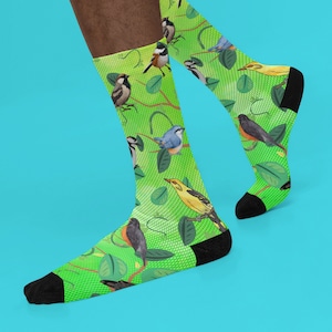 Socks, Cushioned Crew Socks, Bird Socks, Backyard bird socks, animal socks, Bird Watcher Socks, Nature Socks, Unique Socks, 360 print socks
