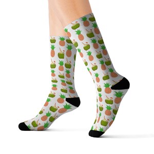 Pineapple Socks, Pina-colada Socks, Summer Socks, Drink Socks, Pattern Socks, Fun Socks, Sublimated socks, coconut Socks, cool socks