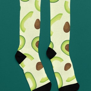Socks, Cushioned Crew Socks, Avocado Socks, Guacamole Socks, Avocado Lover Socks, Unique Socks, Aesthetic Socks, 360 Print Socks, Fun Socks
