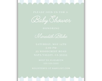 Scallop Pastel Stripe Baby Shower Invitation
