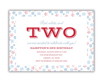 Watercolor Americana 2nd Birthday Invitation: Red, White, and Two!
