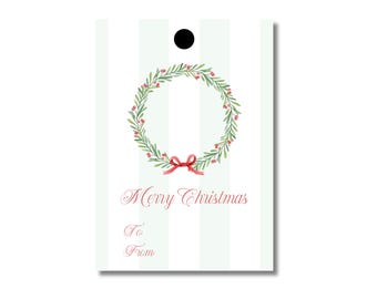 Watercolor Wreath Holiday Gift Tags (set of 15)