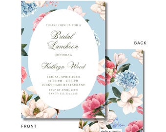 Blue Floral Bridal Luncheon Invitation