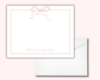 Blush Watercolor Bow Personalized Thank You Note Set (includes 15 note cards and envelopes)