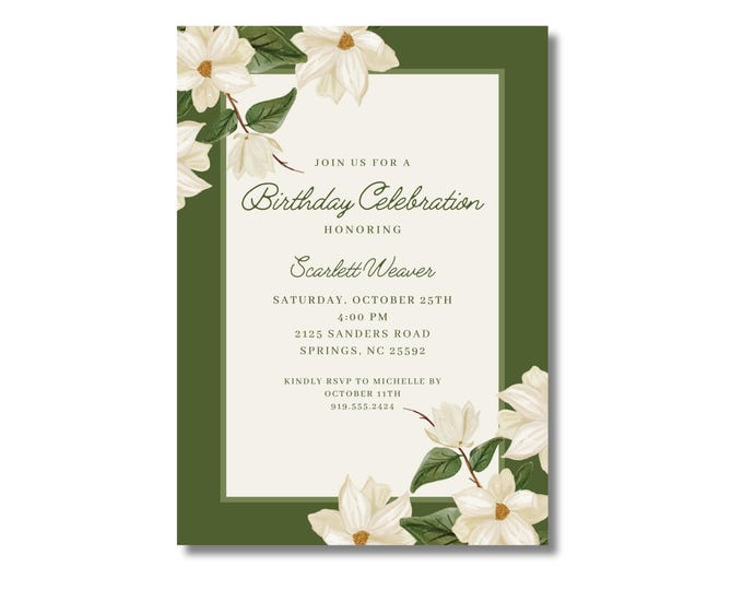 Featured listing image: Magnolia Birthday Party Invitation