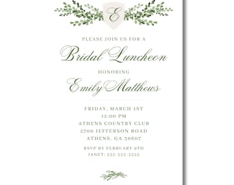 Monogram Crest with Greenery Bridal Shower Invitation