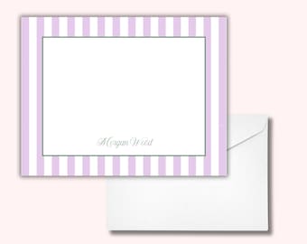 Preppy Green and Lilac Stripe Personalized Stationery Set (includes 15 note cards and envelopes)