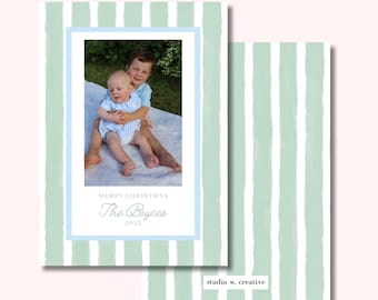 Watercolor Green Stripe Christmas Card