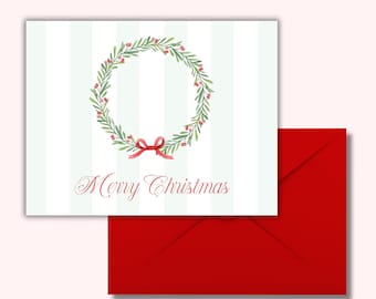 Watercolor Bow Holiday Wreath Stationery Set (includes 15 note cards and envelopes)