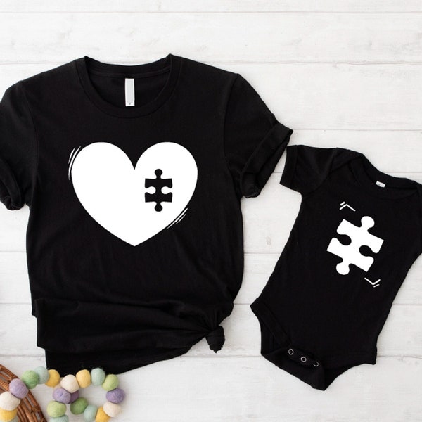Mommy and Me Heart Crew Shirt,Missing Piece Heart Puzzle Set,Mom and Child Tee,Baby Shower,2024 Mother's Day Mommy Baby Outfit,New Mom Gift.