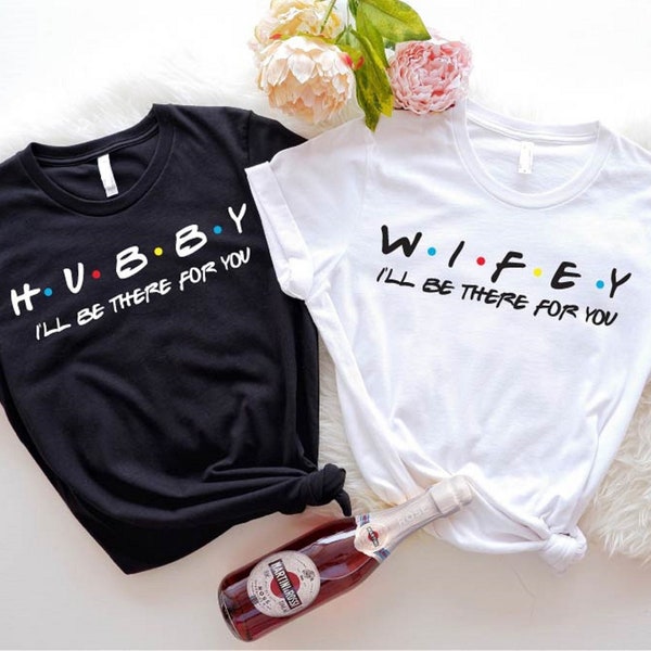 Camiseta Wifey and Hubby, camiseta Just Married, camiseta divertida de luna de miel, regalo de marido y mujer, camisetas de regalo de boda, camisetas de parejas de amigos