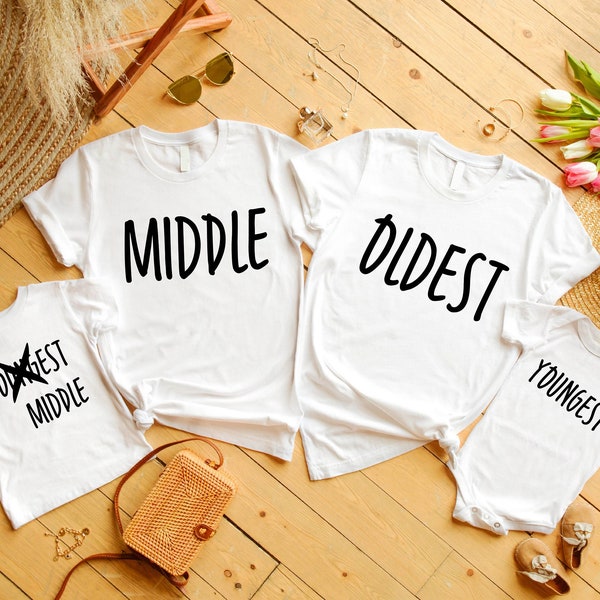 Oldest Middle Youngest Shirts, Matching Sibling Shirts Set Of 4 , 4th Baby Announcement Tee,Big Middle Little, Fourth Pregnancy Announcement