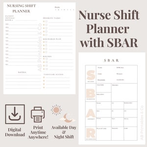 Nurse Report Sheet, Planner with SBAR, Nursing shift planner