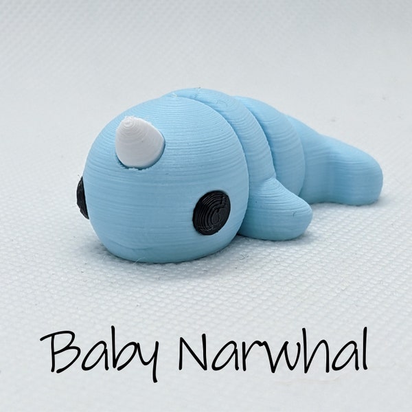 Baby Narwhal Flexi Fidget Key Chain, Sensory Toy, 3D Printed Gift for Animal Lovers