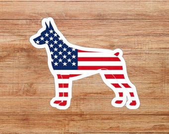 American Flag Doberman Die-Cut Sticker, Patriotic Dog Sticker, Doberman Silhouette Gift, Patriotic Dog Sticker, Water Bottle Decal
