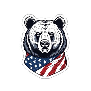 Patriotic Grizzly Bear Sticker, Animal Sticker, Grizzly Bear Gift, Animal Lover Decal, Animal Decal, Scrapbook Sticker, 4th of July Sticker