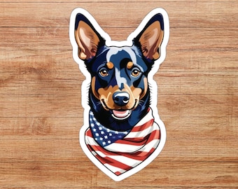 Patriotic Australian Kelpie Sticker, Dog Sticker, Australian Kelpie Lover Gift, Australian Kelpie Lover Sticker, 4th of July Gift