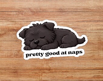 Sleepy Affenpinscher Cartoon Die-Cut Sticker, "Pretty Good at Naps" Funny Sticker, Affenpinscher Gift, Dog Sticker, Water Bottle Decal