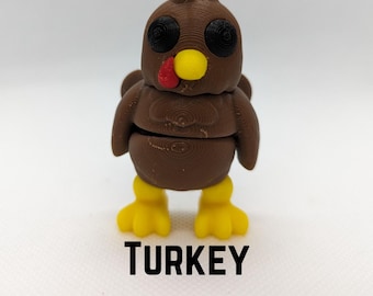 Turkey Flexi Fidget Key Chain, Sensory Toy, Animal Lovers 3D Printed Gift, Keychain Accessory, Thanksgiving Turkey Decor, Thanksgiving Gift
