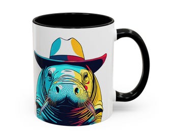 Cowboy Manatee Coffee Mug, Gift for Manatee Lover, Gift for Coffee Lover, Manatee Mug, Animal Drinkware, Manatee Decor, Manatee Cowboy Hat