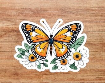 Daisy vlinder sticker, vlinder sticker, cadeau voor vlinderliefhebber, dierensticker cadeau, bestuiver cadeau, vlinder sticker
