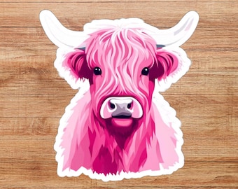 Pink Highland Cow Sticker, Pink Sticker, Gift for Highland Cow Lover, Pink Aesthetic, Highland Cow Decal, Pink Farm Aesthetic