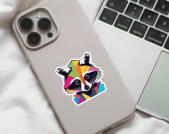Adesivo fustellato a forma di procione a blocchi di colore, adesivo per amanti dei procioni, regalo per amanti dei procioni, regalo a forma di procione, regalo per collezionisti di adesivi, regalo per amanti degli animali