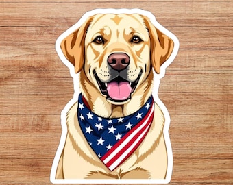 Patriotic Yellow Labrador Retriever Sticker, Dog Sticker, Gift for Dog Lover, America Gift, Yellow Lab Decal, 4th of July Theme