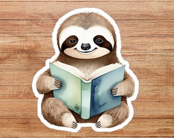 Sloth Reading Book Die-Cut Sticker, Sloth Lover Sticker, Animal Gift, Scrapbook Sticker, Water Bottle Sticker, Zoo Souvenir, Kindle Decal