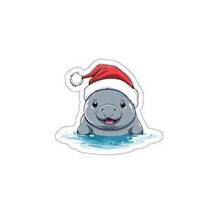 Sticker Lamantin découpé bonnet de Noel