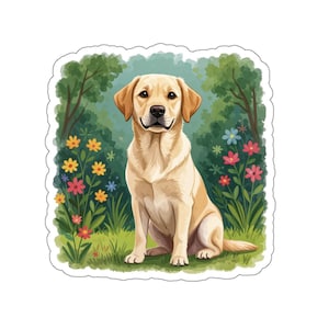 Yellow Lab with Flowers Sticker, Animal Sticker, Yellow Labrador Retriever Gift, Labrador Decal, Animal Sticker, Scrapbook Sticker